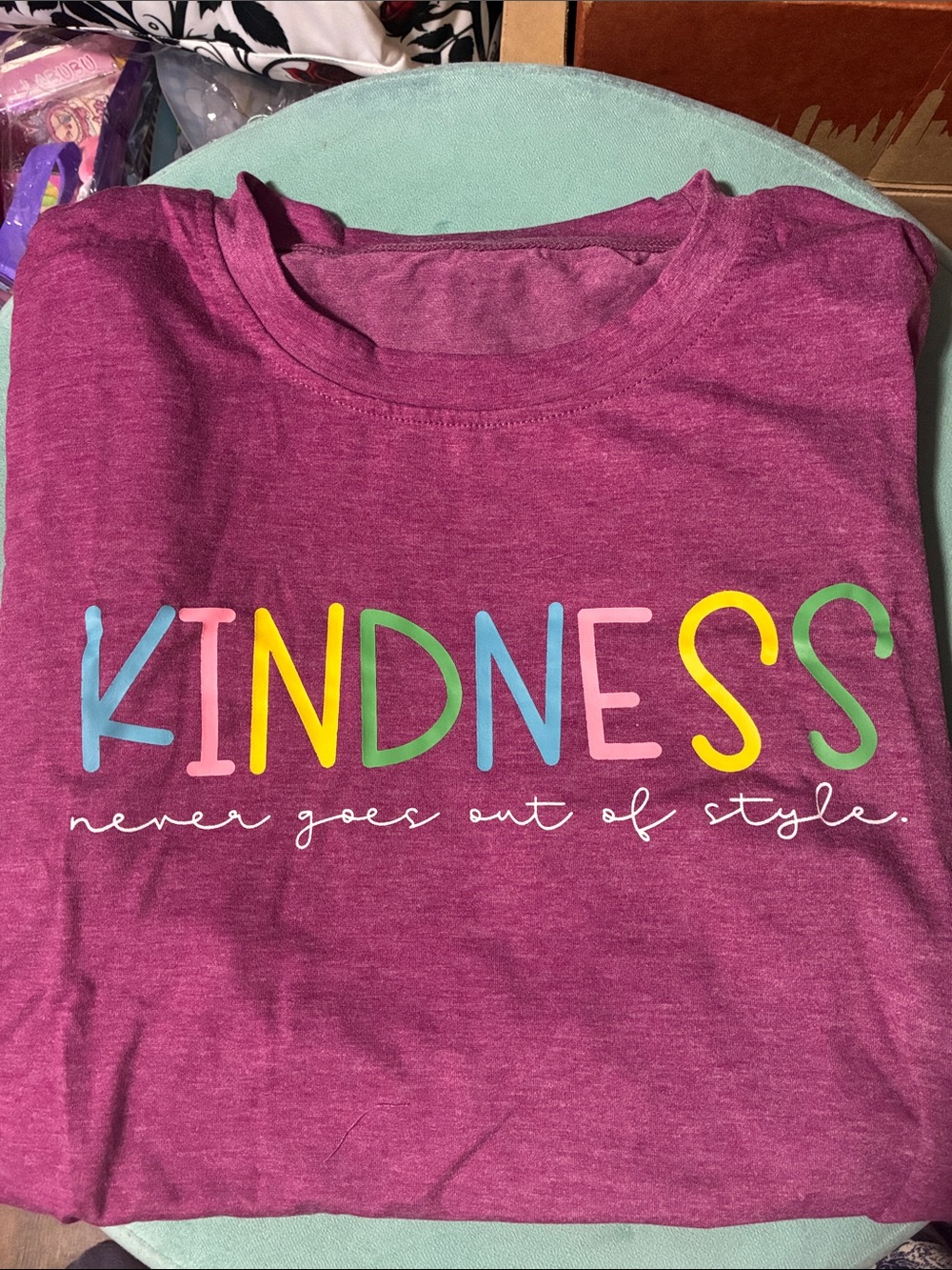 Source Unknown 'Kindness' Graphic Tee - Magenta with Multi-Color Lettering
